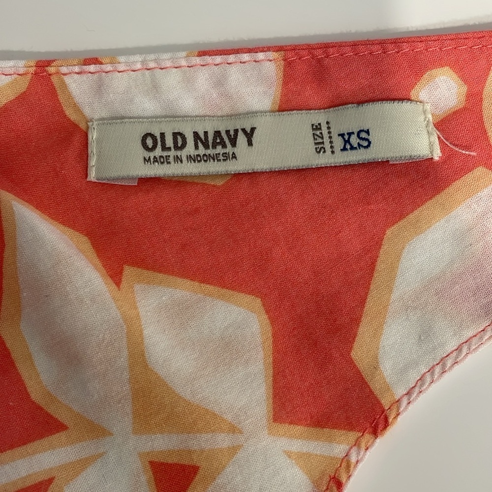 Old Navy Floral Sleeveless Dress V-Neck Front Coral and White XS Lined - Picture 4 of 5